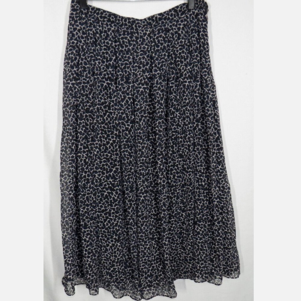 Who What Wear Women's Black Navy Tan Giraffe Print Flowy Midi Skirt Size 10